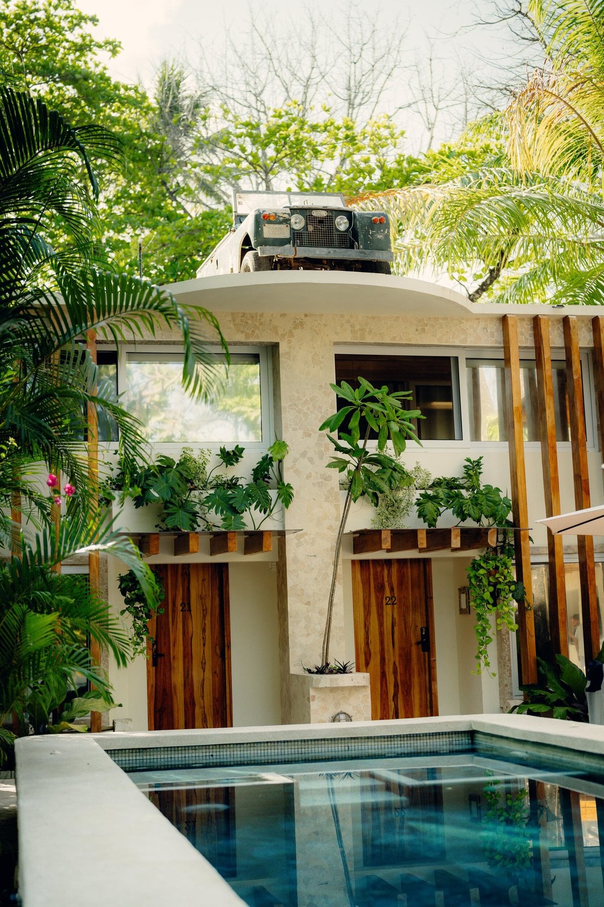 The iconic rooftop Land Rover at Dreamcatcher